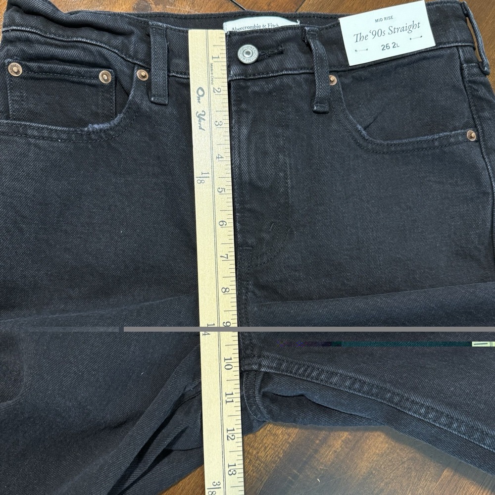 Abercrombie Fitch Womens The 90s Straight Jeans Size 2L Black Mid Rise Tall New - Picture 8 of 9